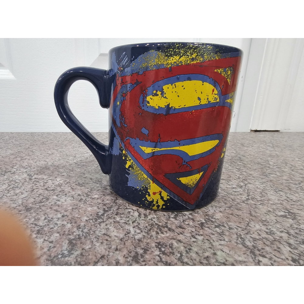 Superman DC Comics Distressed Street Art Logo 14 OZ Ceramic Mug Silver Buffalo - Picture 4 of 5